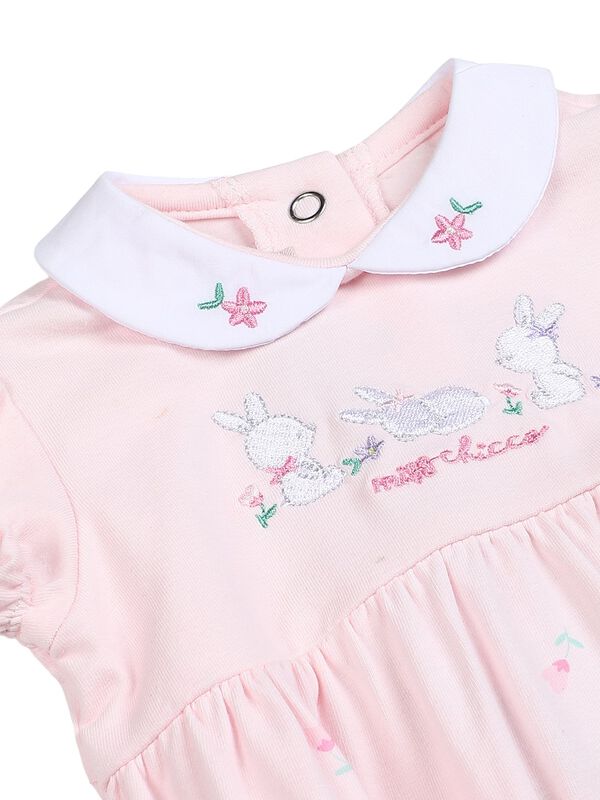 Girls Light Pink Short Sleeve Embroidered Romper image number 2